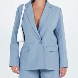 Princess Polly Women's Sazane Double Breasted Blazer Size 6 Baby Blue